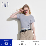 Gap女装夏季纯棉镂空字母印花logo短袖T恤宽松上衣546498 灰色 160/80A(S)亚洲尺码