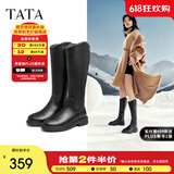 他她（TATA）黑色V口长筒靴女英伦加绒抗寒高筒靴骑士靴冬季G5JA1DG2 黑色（绒里） 37