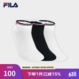 斐乐（FILA）女士袜子低腰袜套装优质长绒棉舒适运动休闲袜抗菌透气短袜三双装 标准白/标准白/传奇蓝-99 XS