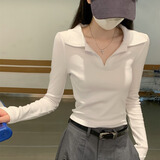 妙奕嘉打底衫可外穿内搭冬季白色长袖t恤女2026新款秋冬修身polo领上衣 polo领正肩修身长袖T恤【白色】 M 【建议90-109斤】