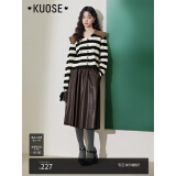 阔色（kuose）黑色皮裙半身裙女2024新款春秋复古半裙a字伞裙中长款裙子 深棕色 S