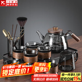 正扬电陶炉煮茶器烟灰玻璃烧水壶泡茶套装功夫茶具大容量茶杯防烫保温 烟灰手执6竹环+长琴胡黑公杯茶道