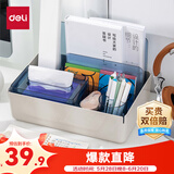 得力（deli）【实用分区】多功能收纳盒 笔筒书立收纳篮文件框/柜 带纸巾收纳框 小物件储物盒置物架 XDM33浅灰