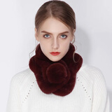 达芬奇密码围巾女冬款 保暖围脖女 仿 獭兔毛围巾双面送女友生日礼物礼盒装 毛球 酒红