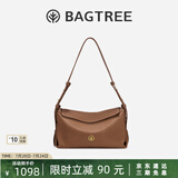 BAGTREE【明星同款】包包树奶盒包植鞣牛皮新款轻奢品牌单肩斜挎Hobo女包 烤棕色-中号【磁吸拉链款】 高级小众