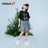 可可鸭（QQ DUCK）童装儿童短袖T恤女童夏装汗衫学生青少年衣服小熊T黑色；140