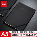 齐心（COMIX）【热门商品】笔记本子A5/98张 轻商务软皮面办公会议记录本笔插斜绑带/记事本/日记本 黑色ECC5851