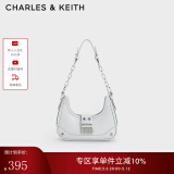 CHARLES&KEITH拼接链条月亮包腋下包单肩包包女包生日母亲节礼物CK2-40271053 Light Grey浅灰色 S
