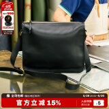 玩累了的孩子！经典系列 ！潇洒行走 手工头层牛皮单肩男士斜挎包休闲 黑色 小号