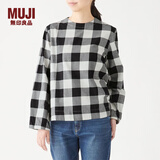 无印良品 MUJI 女式 新疆棉 轻量法兰绒 罩衫 W9AC507 黑色X格子 L