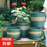 新款加仑花盆加厚塑料简约多肉小盆阳台客厅月季玫瑰大号家用花盆 高款3加仑(口径24cm)2个盆 配套托盘