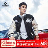 准者棒球服外套男装2025春夏新款美式复古PU皮袖休闲宽松运动夹克开衫 纯正黑【常规款】 4XL