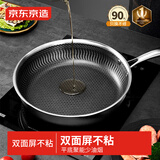 京东京造 平底锅 煎蛋锅牛排蜂窝不粘316L不锈钢电磁炉通用28cm可立锅盖