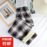 复古格子裤新款女阔腿裤保暖高腰直筒韩版学生休闲裤 灰白格 加绒 均码 (80-150斤)