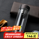水宜生玻璃杯男茶杯双层玻璃保温商务高档办公室泡茶杯便携车载透明水晶 适中容量~新升级-400ML-绅士灰