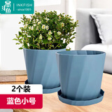 墨斗鱼花盆塑料家用轻奢高级感仿陶瓷树脂多肉带托盘雅典小号蓝色