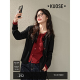 阔色（kuose）假两件针织衫开衫外套毛衣女2025春季新款内搭打底衫上衣秋冬 黑色 L