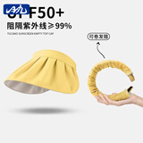 目丸防晒帽女防紫外线遮阳帽骑车空顶太阳大檐帽子女夏季亲子贝壳帽子 浅黄 成人发箍款-不可折叠(56-58cm)