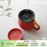 万仟堂（Edenus）茶具 茶杯 猫杯带滤网马克杯 茶水分离杯 茶杯水杯 招财猫茶杯 朱漆釉带滤网340ml