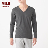 无印良品 MUJI 男式 使用了棉的冬季内衣V领长袖T恤 69AA453 打底衫打底衣 炭灰色 XS