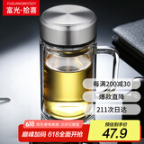 富光拾喜（FUGURNG BESTJOY）双层玻璃杯男女办公水杯 带手柄带滤网大容量泡茶杯子 520ml本色
