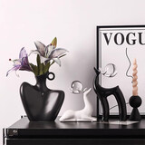 赟娅创意福鹿桌面摆件玄关客厅酒柜电视柜精致装饰品乔迁送礼搬家礼物 水晶鹿一对+锁骨花瓶【不含花】