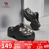 骆驼（CAMEL）洞洞鞋女时尚DIY鞋花休闲凉鞋显高凉拖鞋 L25M071023 黑色 36-37