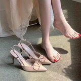 微光里夏季新款性感包头高跟凉鞋女不累脚配裙子法式细跟尖头单鞋 裸色 5CM 37