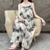 【水墨竹韵】碎花女装连衣裙时尚法式宽松气质吊带连衣裙女 水墨竹韵 (裙长120) XL 建议140-165斤