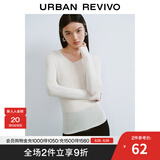 UR秋季新款女装简约基础百搭休闲修身V领针织衫UWB940008 象牙白 L