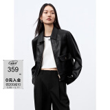 太平鸟女装短外套PU皮衣女秋装时尚高级感翻领旷野美拉德 黑色2 L 