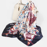 达芬奇密码丝巾仿真丝围巾女春夏款防晒披肩送妈妈礼物礼盒装生日礼物 花鸟彩绘 藏蓝