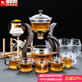 玻璃自动茶具套装家用懒人全自动磁吸泡茶器现代简约创意日式功夫茶具 玻璃（邀月）自动茶具-6色/把+锤纹茶洗+杯架