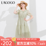 lagogo【莱赛尔】荷叶边系带连衣裙女拉谷谷夏新款收腰泡泡袖裙子 浅绿色(L8) L
