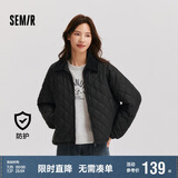 森马（Semir）棉服女灯芯绒翻领菱形格复古2024冬三防宽松轻薄棉衣109724112007