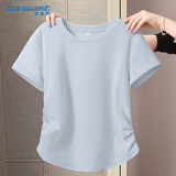 真维斯（JEANSWEST）短袖t恤女装夏季2025新款纯色正肩抽皱收腰半袖甜辣修身短款上衣