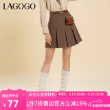 lagogo拉谷谷冬季新款高腰格纹A字百褶裙女短裙复古学院风穿搭 混色(Y0) L 165/40