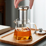盈弘升 加厚玻璃茶壶耐高温泡茶器功夫茶具大号单壶家用带过滤泡茶壶 唐方壶 (加厚耐高温) 550ml