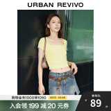 UR秋季新款女装旷野美拉德褶皱修身套头短袖T恤UWM440004 米黄 S