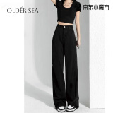 OLDER SEA黑色窄版阔腿牛仔裤女春夏2025新款高腰显瘦宽松直筒裤子女 黑色 L