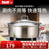 Momscook 不锈钢煲汤锅电磁炉通用火锅复底火锅盆平底双耳汤锅锅具 22x8cm小火锅（MT2208） 22cm