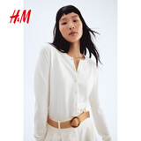 H&M女装毛针织衫夏季慵懒风圆领长袖打底衫短款外套0579541 奶油色 M 165/96