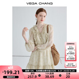 VEGA CHANG法式复古连衣裙女2025年新款夏季小众设计荷叶边印花海边度假裙子 印花（短款） L