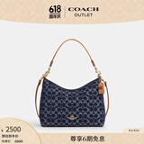 蔻驰（COACH）新款奥莱女士女包经典标志丹宁布老花LAUREL中号流浪包 IM/丹宁蓝色/天然色