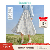 茵曼（INMAN）法式碎花高级感2025夏女新款休闲中长吊带连衣裙子 白底蓝花半身裙-18412674 XL