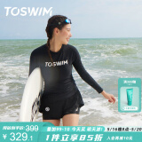 TOSWIM拓胜分体泳衣女长袖防晒保守显瘦遮肉潜水冲浪游泳衣 墨鱼黑2XL