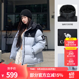 骆驼羽绒服女冬季新款热反射升温保暖加厚连帽面包服短款外套 734CA6B605C4 幻影黑/以太蓝 有袖标 S
