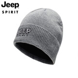 JEEP帽子男士毛线帽防风护耳保暖加绒棉帽潮流韩版羊毛混纺秋冬针织帽休闲防寒帽 A0190浅灰