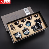 全自动茶具套装家用懒人泡茶器功夫茶道六君子茶叶罐窑变创意陶瓷 沙金(圣意)六杯-镶银(龙凤)+礼盒