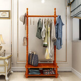 卡拉圣帝落地欧式实木衣帽架挂衣架卧室置物架挂衣服架子 柚木色80厘米